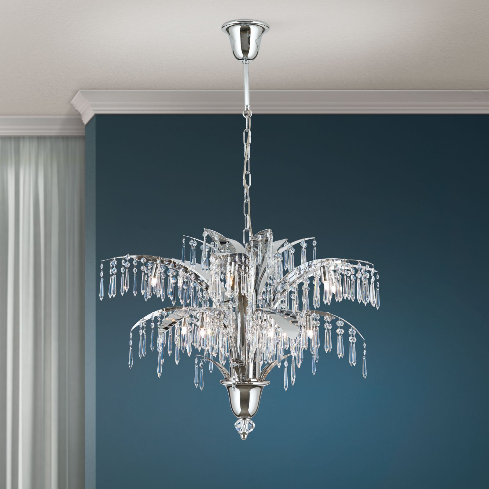 Chandelier PALME with 12 lamps, chrome plated