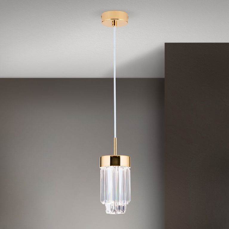 LED crystal pendant lamp PRISM, gold