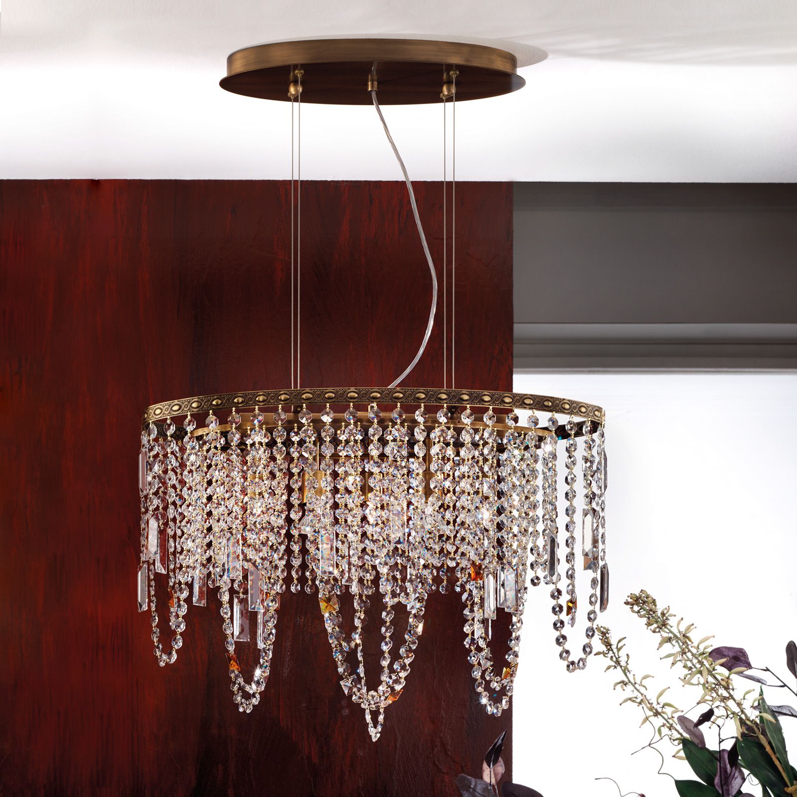 Hängeleuchte KRISTALLDESIGN, 5-flammig, patina