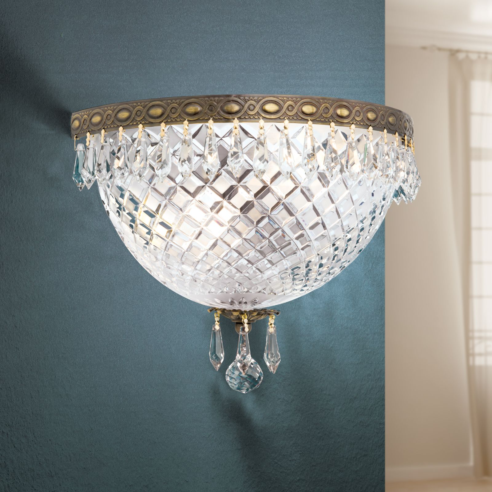 Wall light EMPIRE CRYSTAL, 2-lamps, antique patina