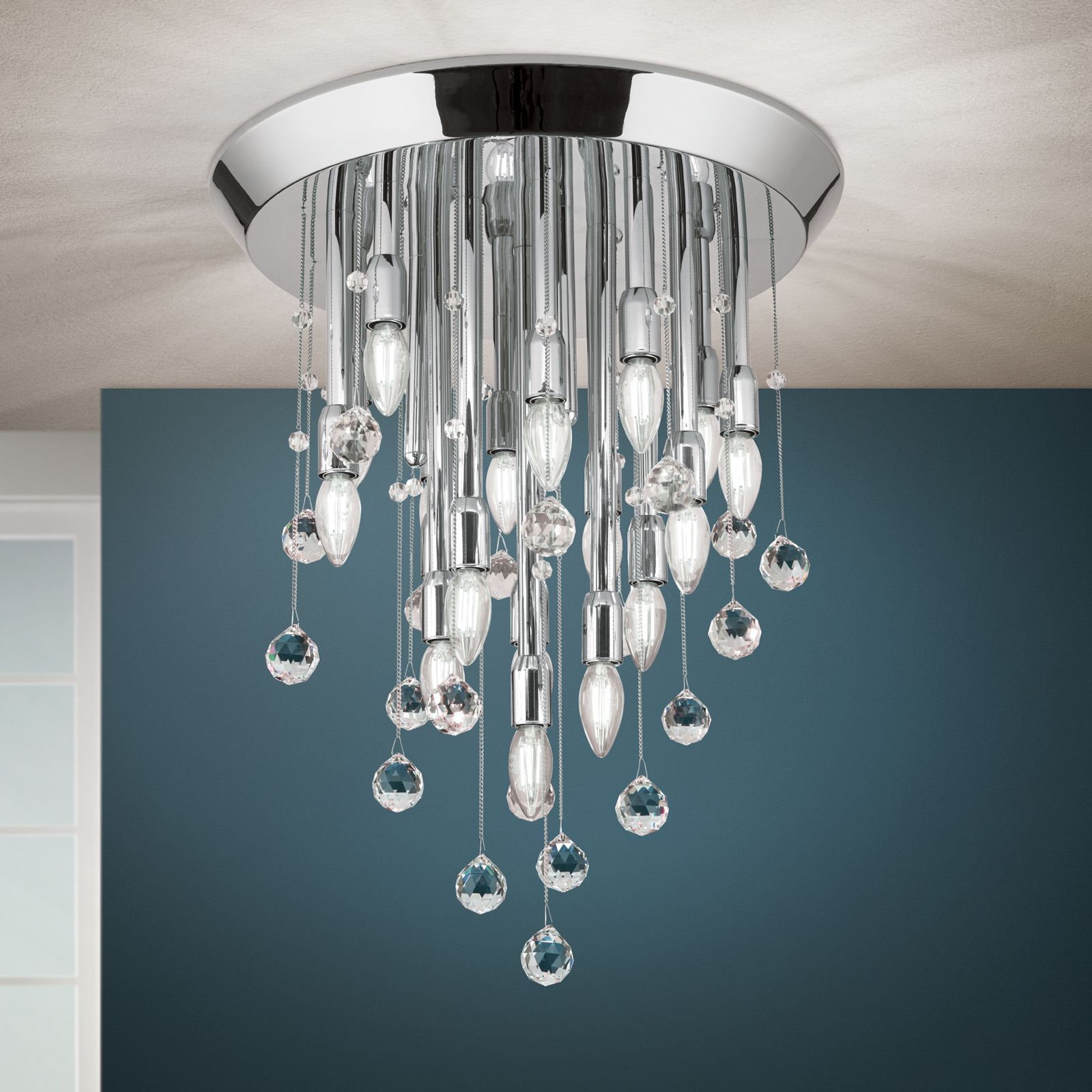 Ceiling lamp GALAXY with 19 bulbs, chrome plated