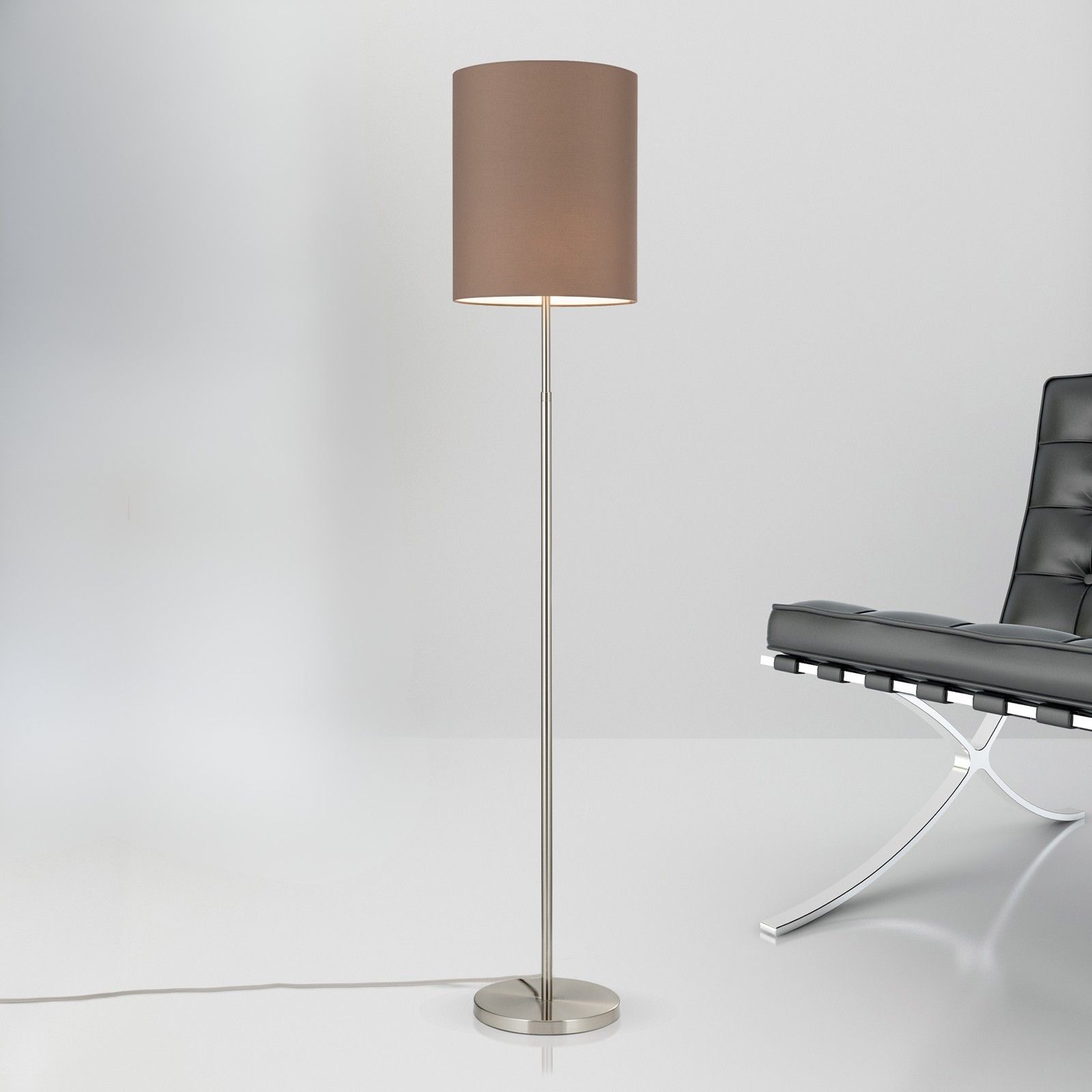 Floor lamp SHADE, satinated, height adjustable, with cylindrical brown shade