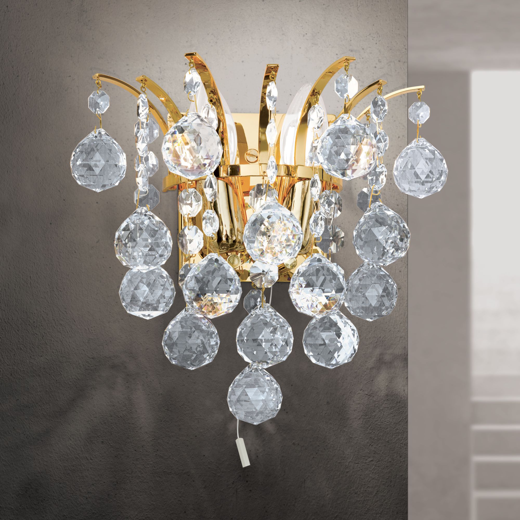 Wall light KRISTALL KLASSISCH, 2 lamps, 24K gold plated, clear crystal