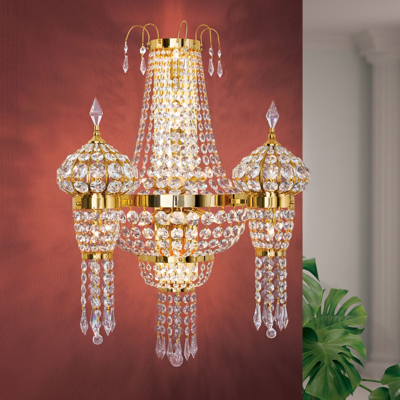 Crystal wall light ORIENTAL, 13-flames, gold