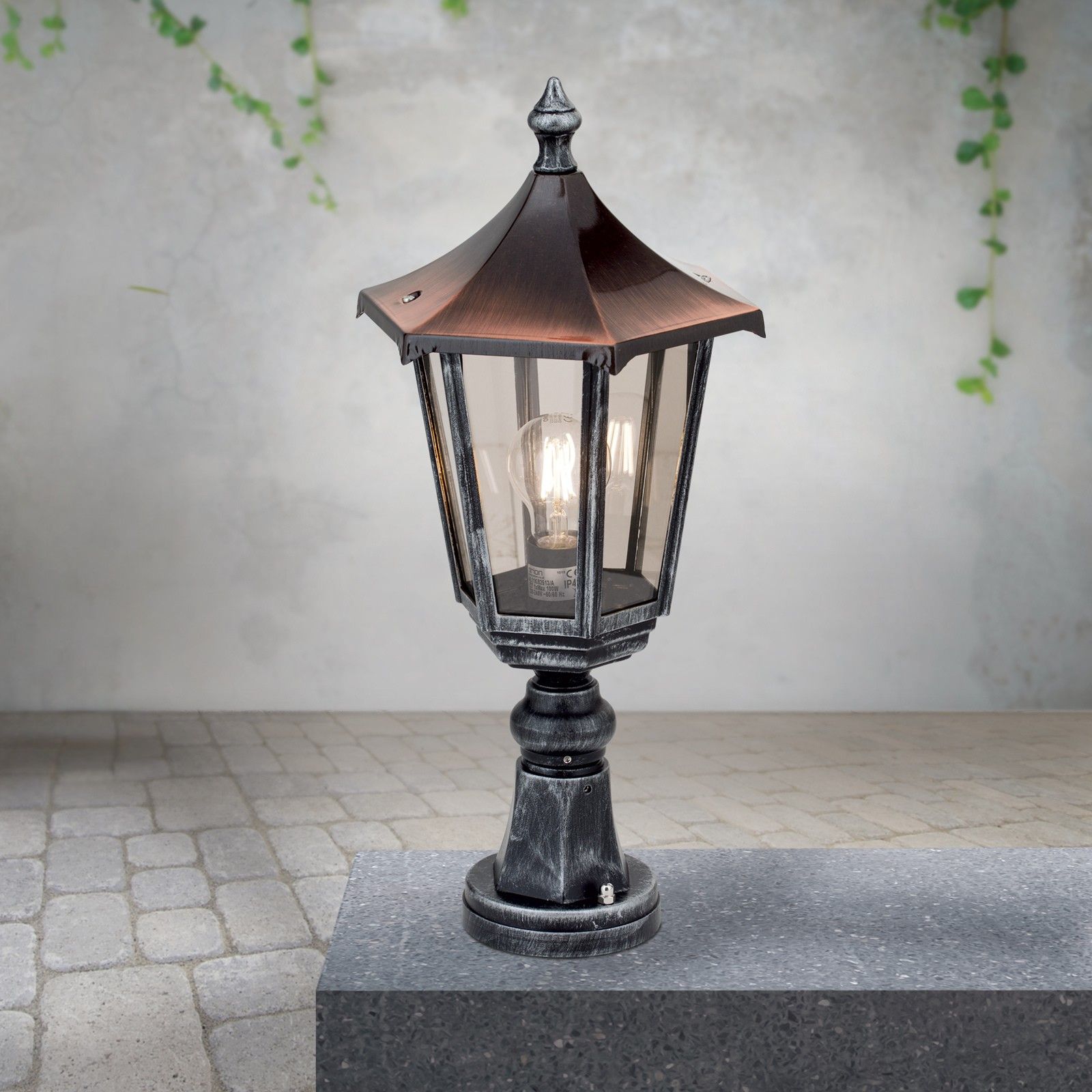 Venkovní svítidlo HERMINE, černá stříbrná, V52cm