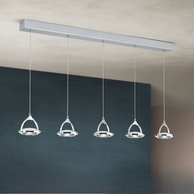 LED pendant lamp MOON, 5-lamps, chrome