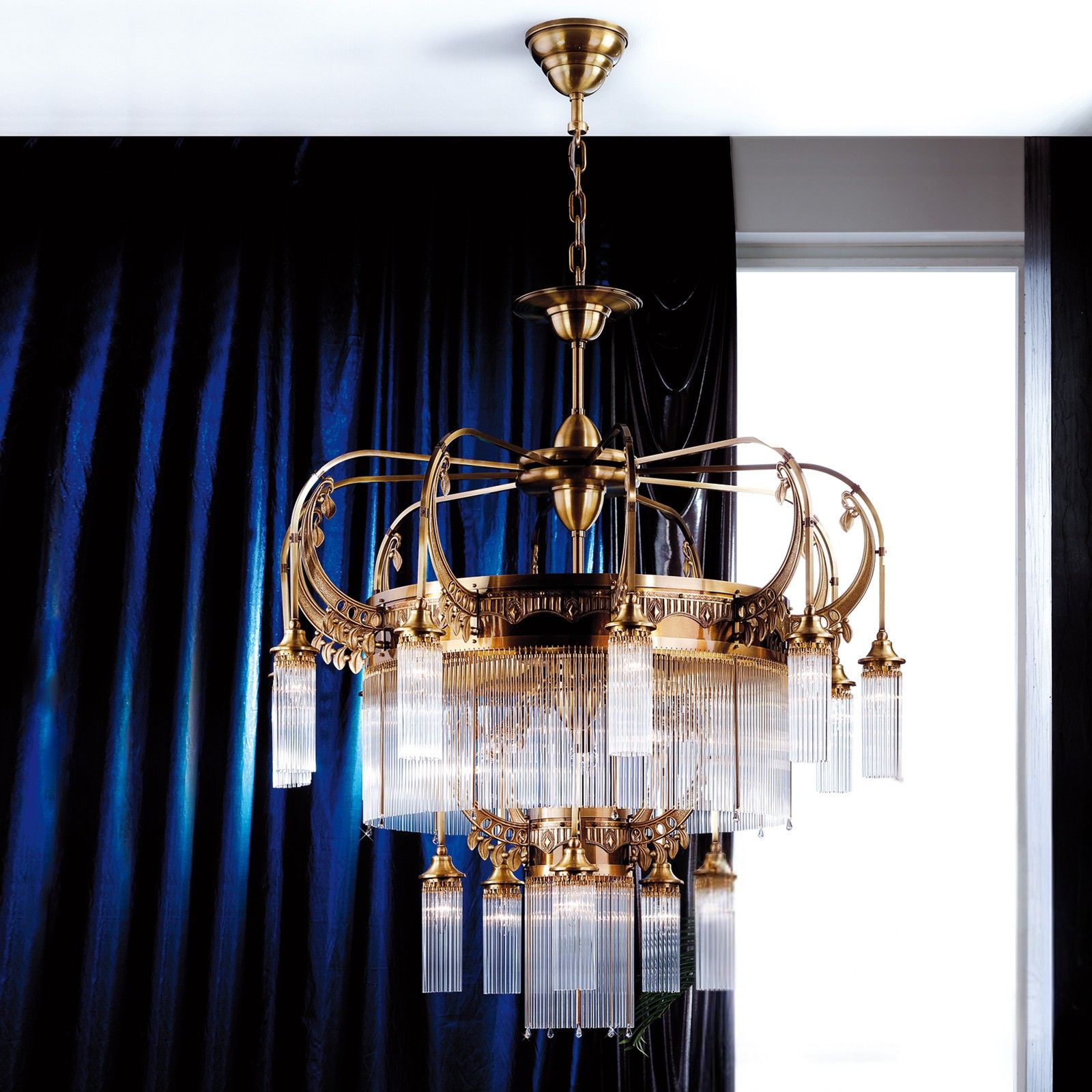 Lustr ADELE, 21 světel, staromosazný, s tyčemi