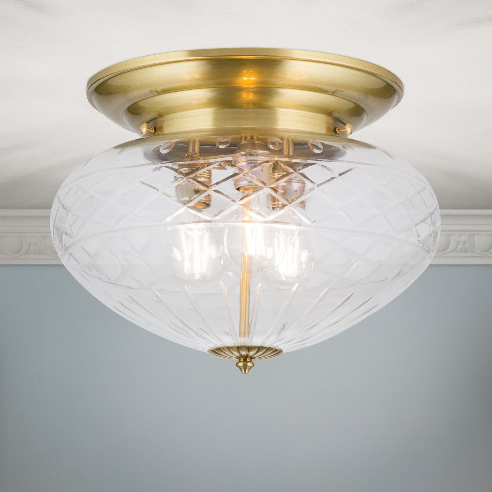 Adele Ceiling Light, bronze plated, with clear cut glass, 40cm