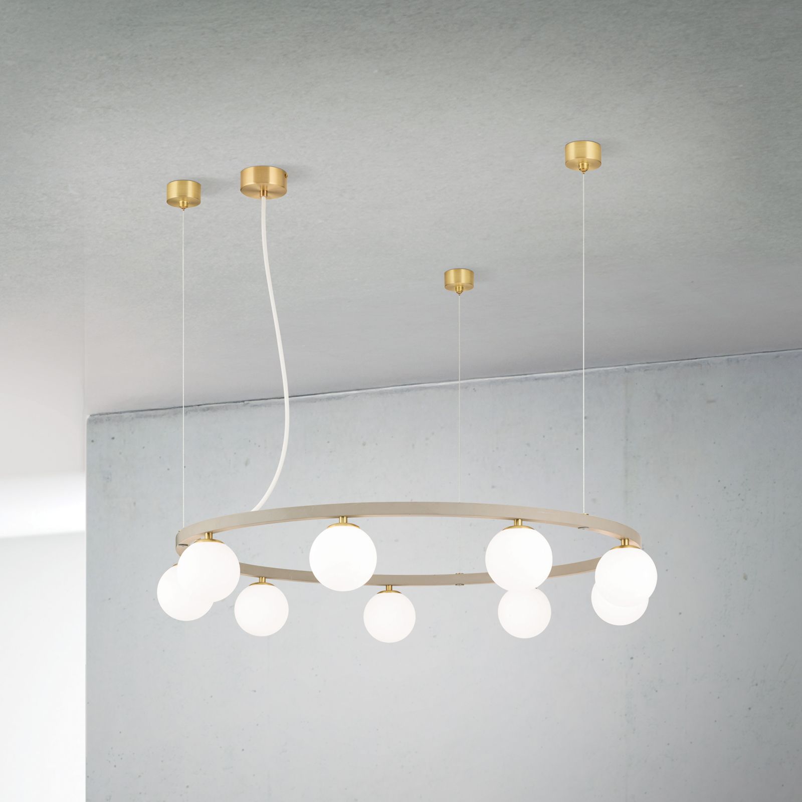 Pendant light TUMBLER, Ø 90cm, downward-facing opal matt glass, khaki