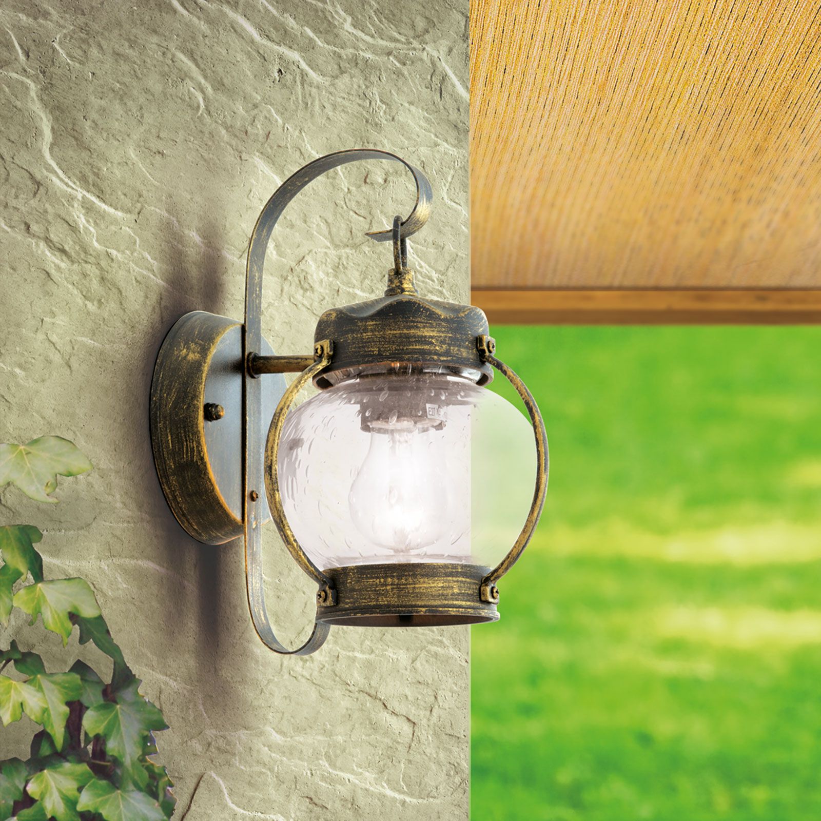 Wandaußenleuchte TAVERNA, Schwarzgold, rund