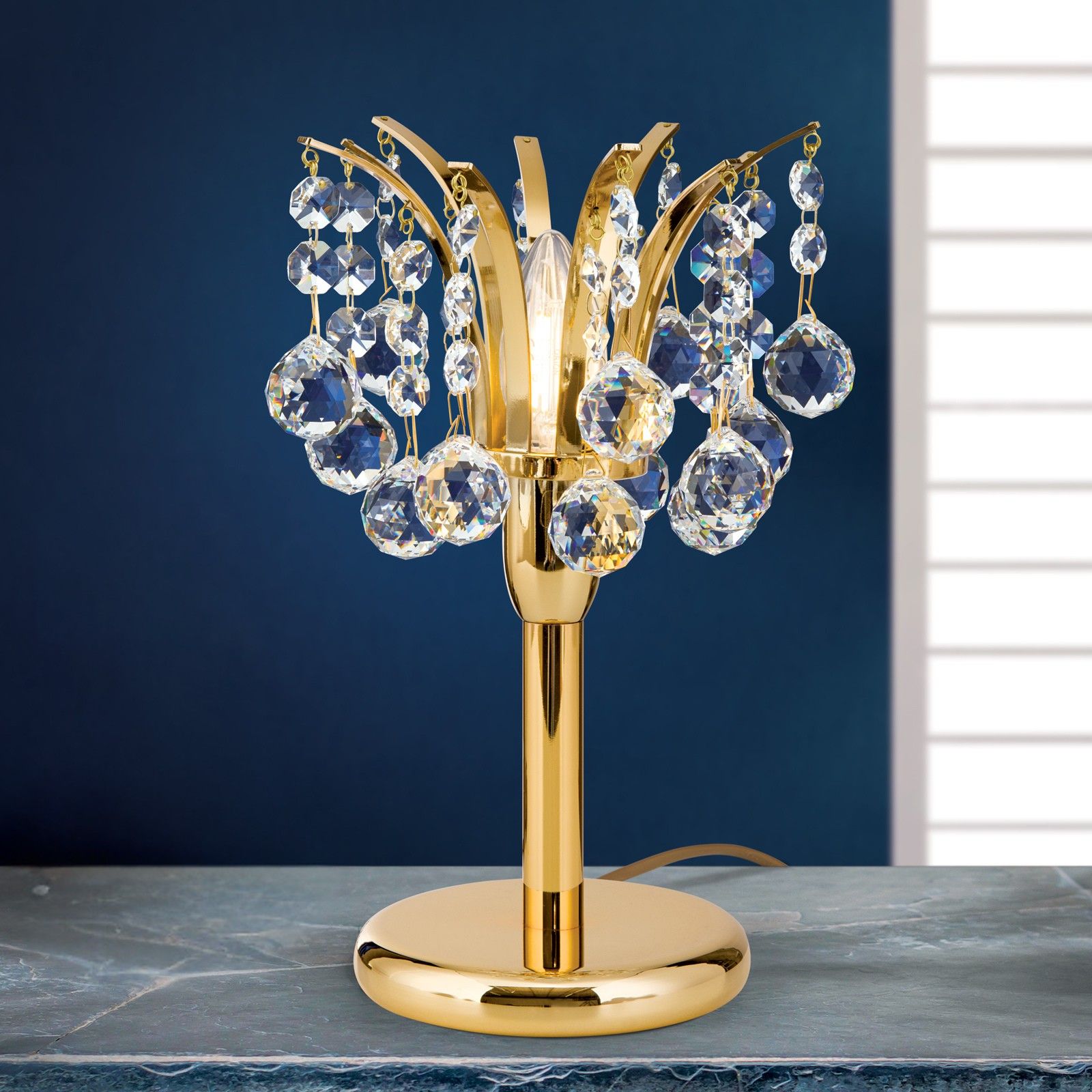 Table lamp KRISTALL KLASSISCH, 1 lamp, 24K gold plated with clear crystal, H28cm