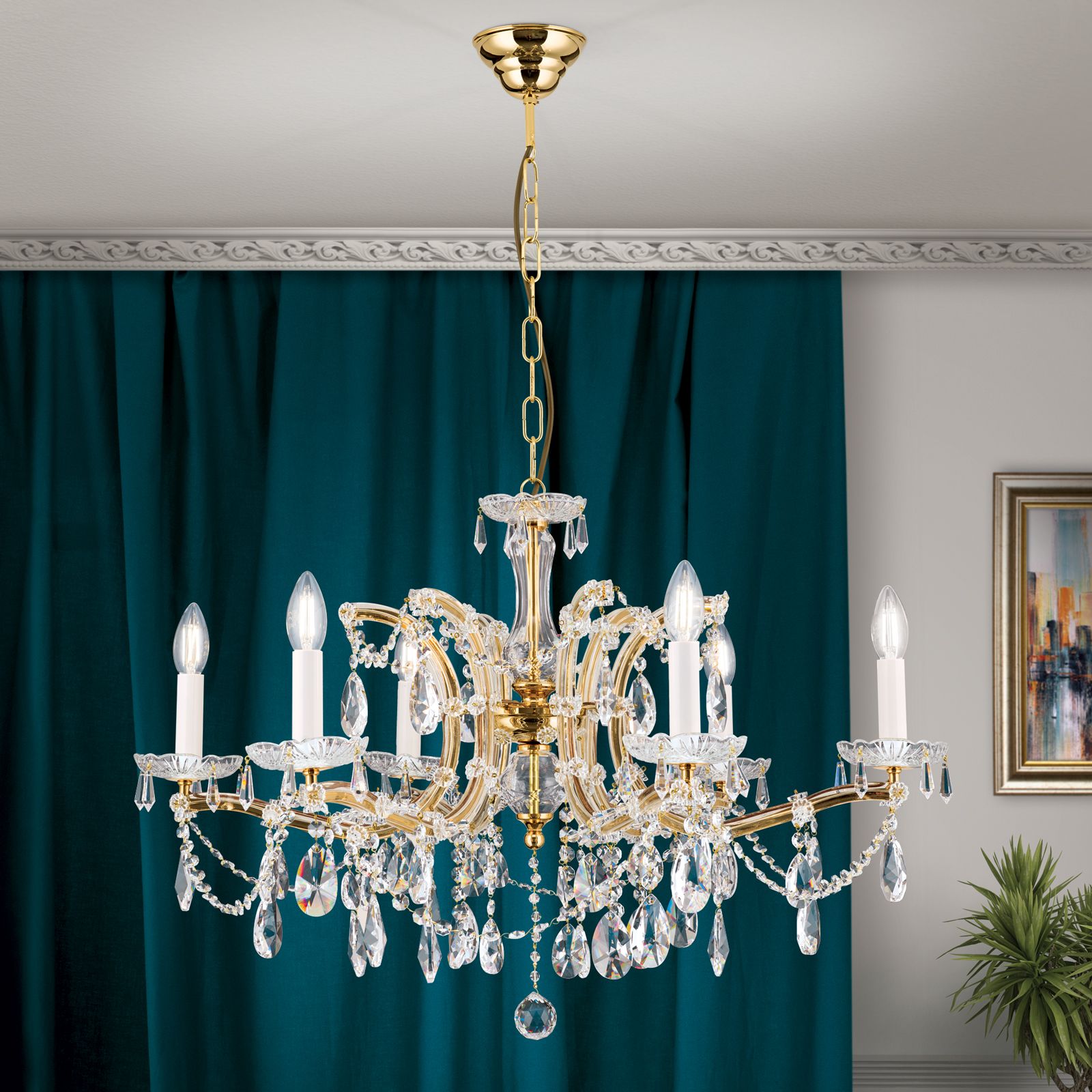 Kristallluster MARIA THERESIA, 6-flammig, Gold