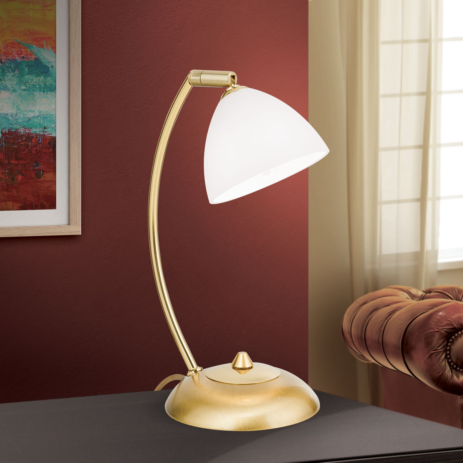 Tischlampe OPALDESIGN, Gold matt, mit opalem Glas