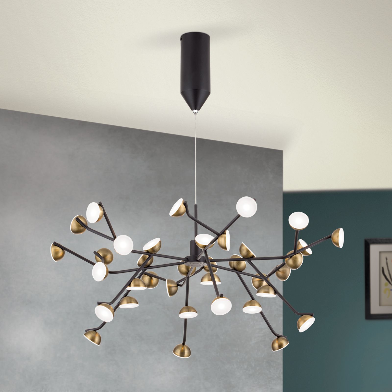 LED pendant lamp BLOSSOM, 36-flames, Antique look