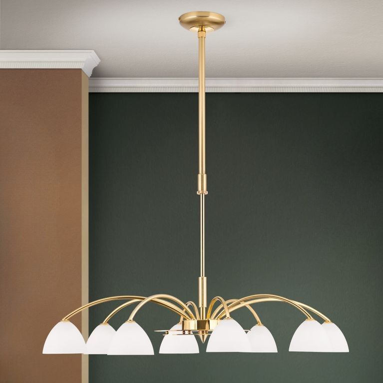 Luster OPALDESIGN, 8-flammig, Gold-matt, mit Opalgläsern