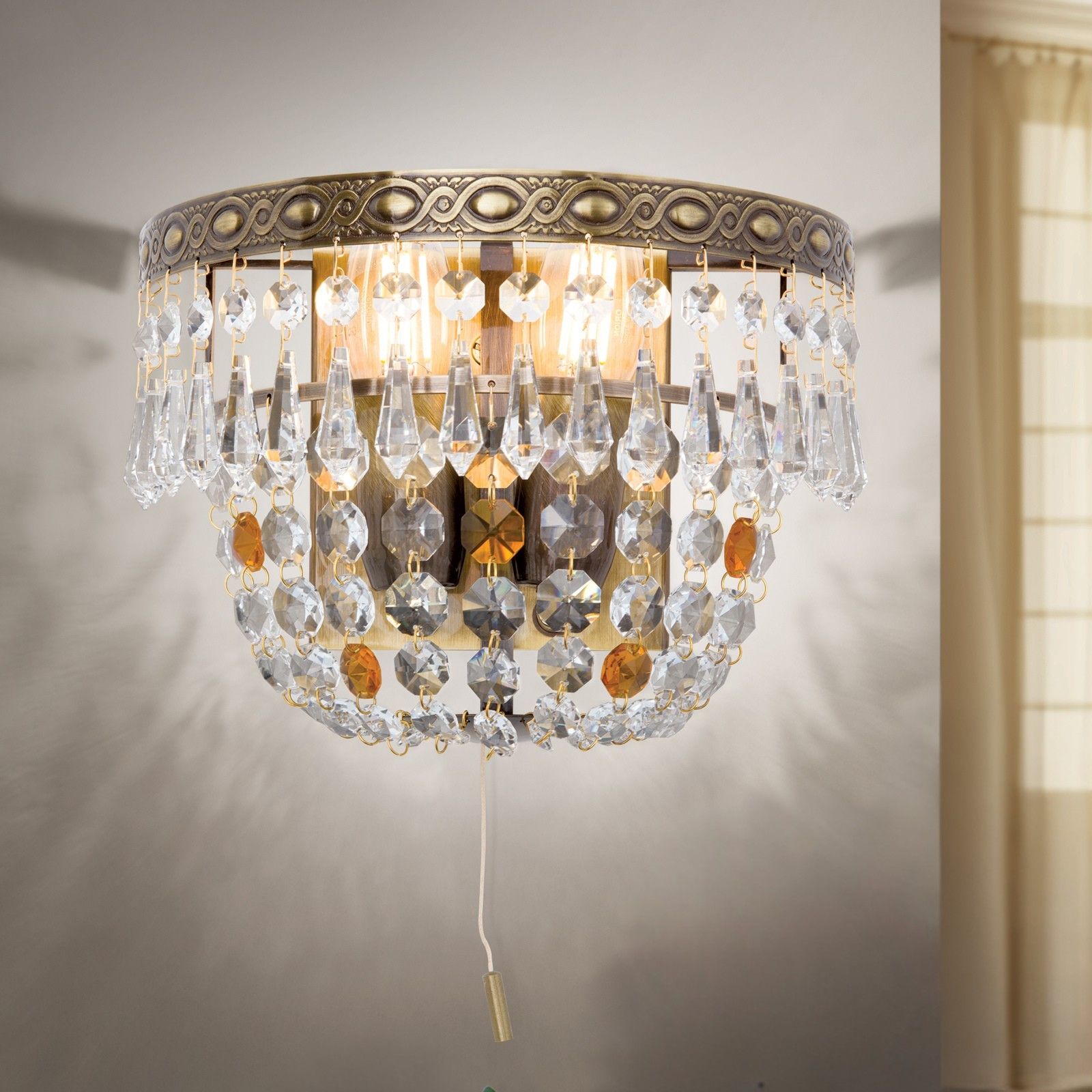 Wall light SHERATON, 2-flames, patina, height 16 cm