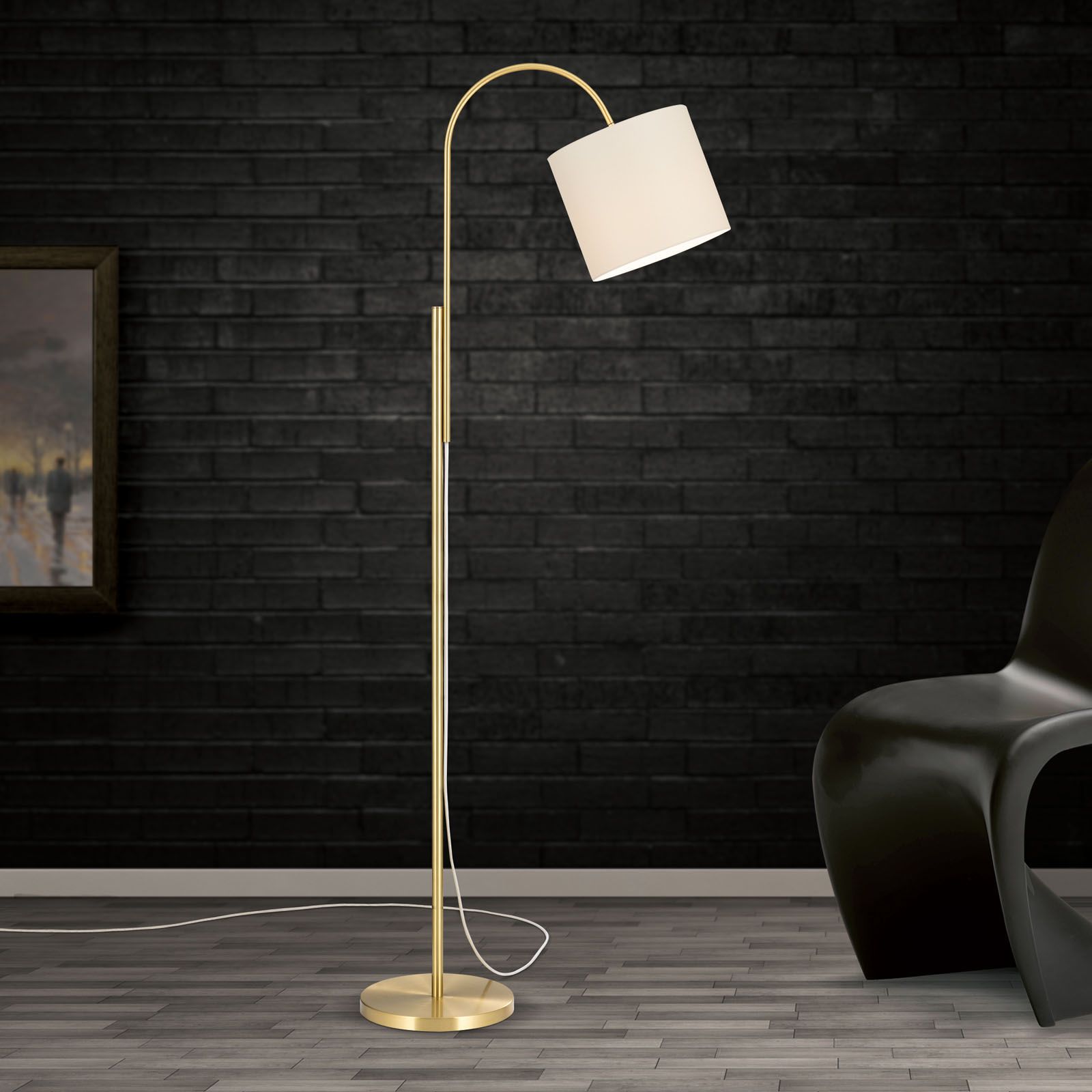 Leseleuchte SHADE, Messing-matt, mit zylindrischem, weißem Schirm