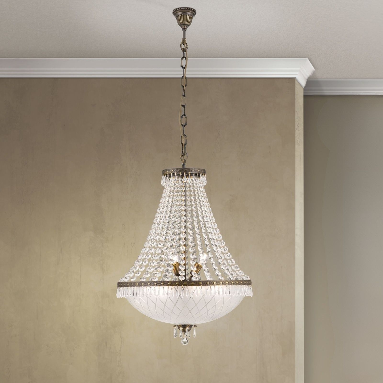 Kronleuchter EMPIRE CRYSTAL, 9-flammig, altpatina