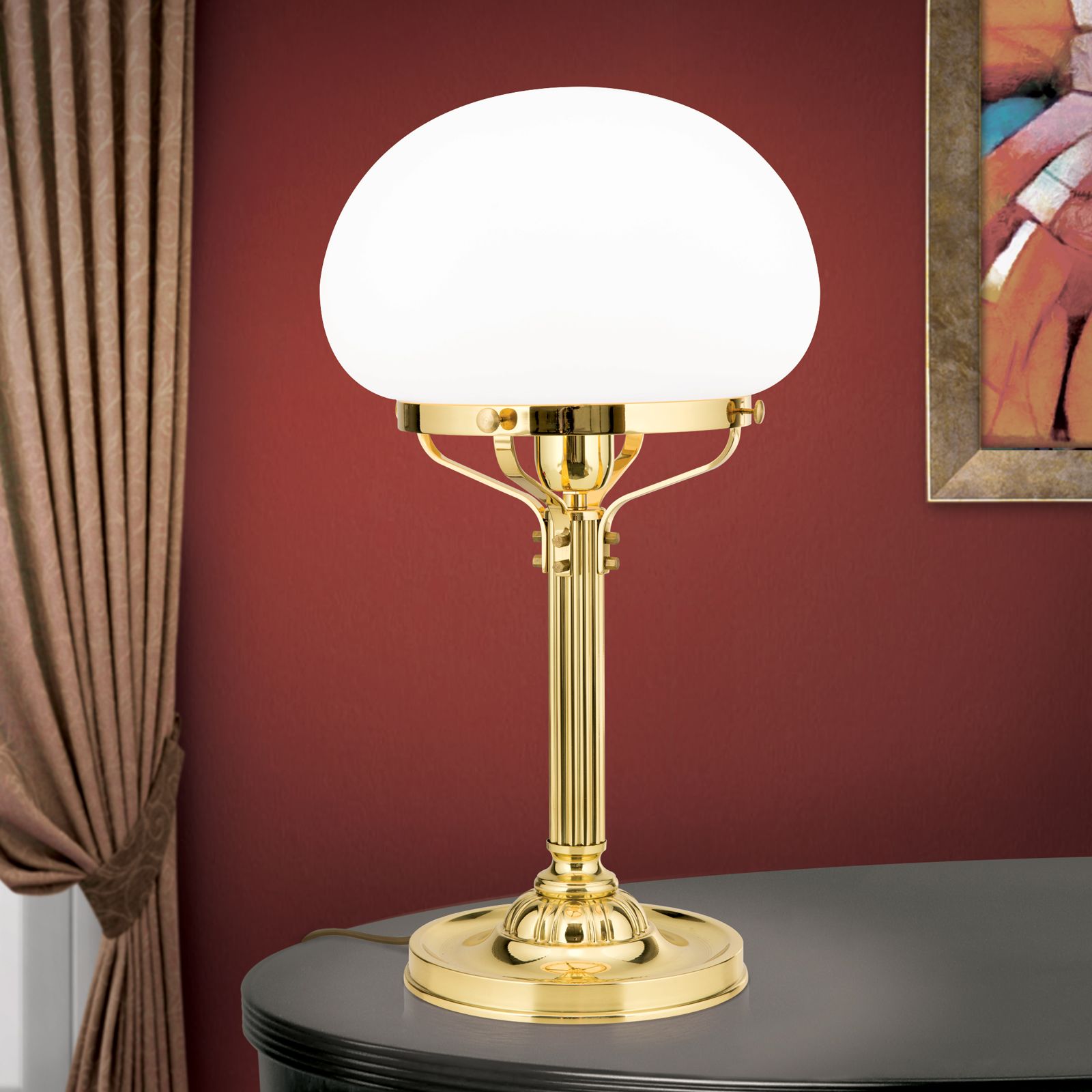Table lamp WIENER NOSTALGIE, shiny brass, with opal matt glass, H51cm