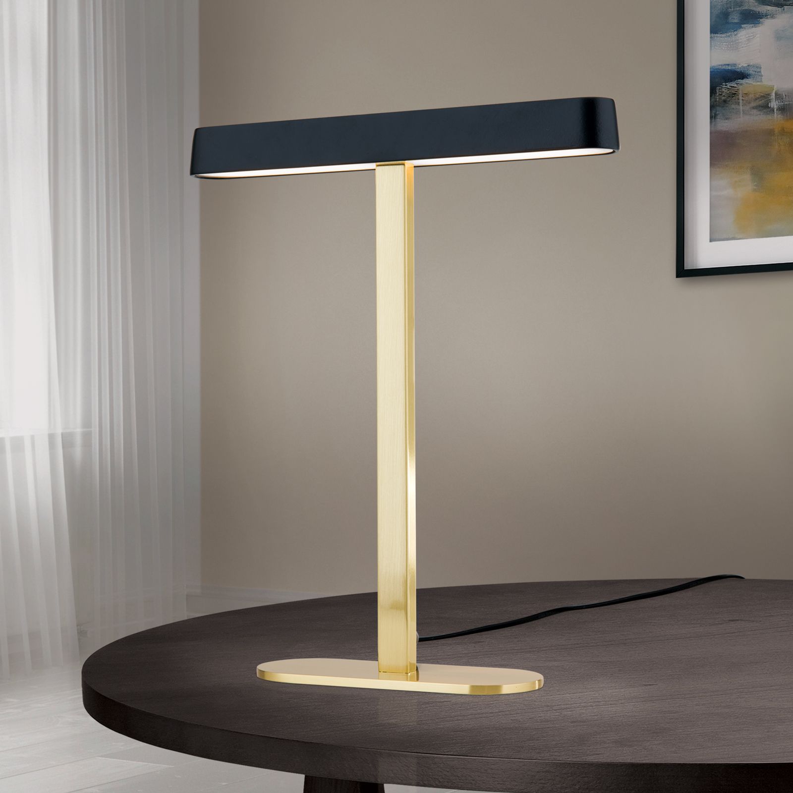 LED table lamp AUFTAKT, gold matt with black shade