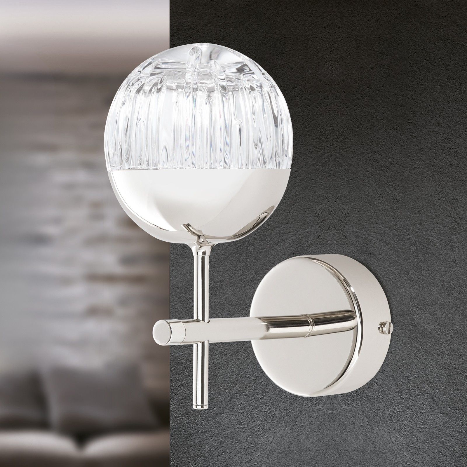 Wall light BALL, nickel, with clear crystal glass in line cut