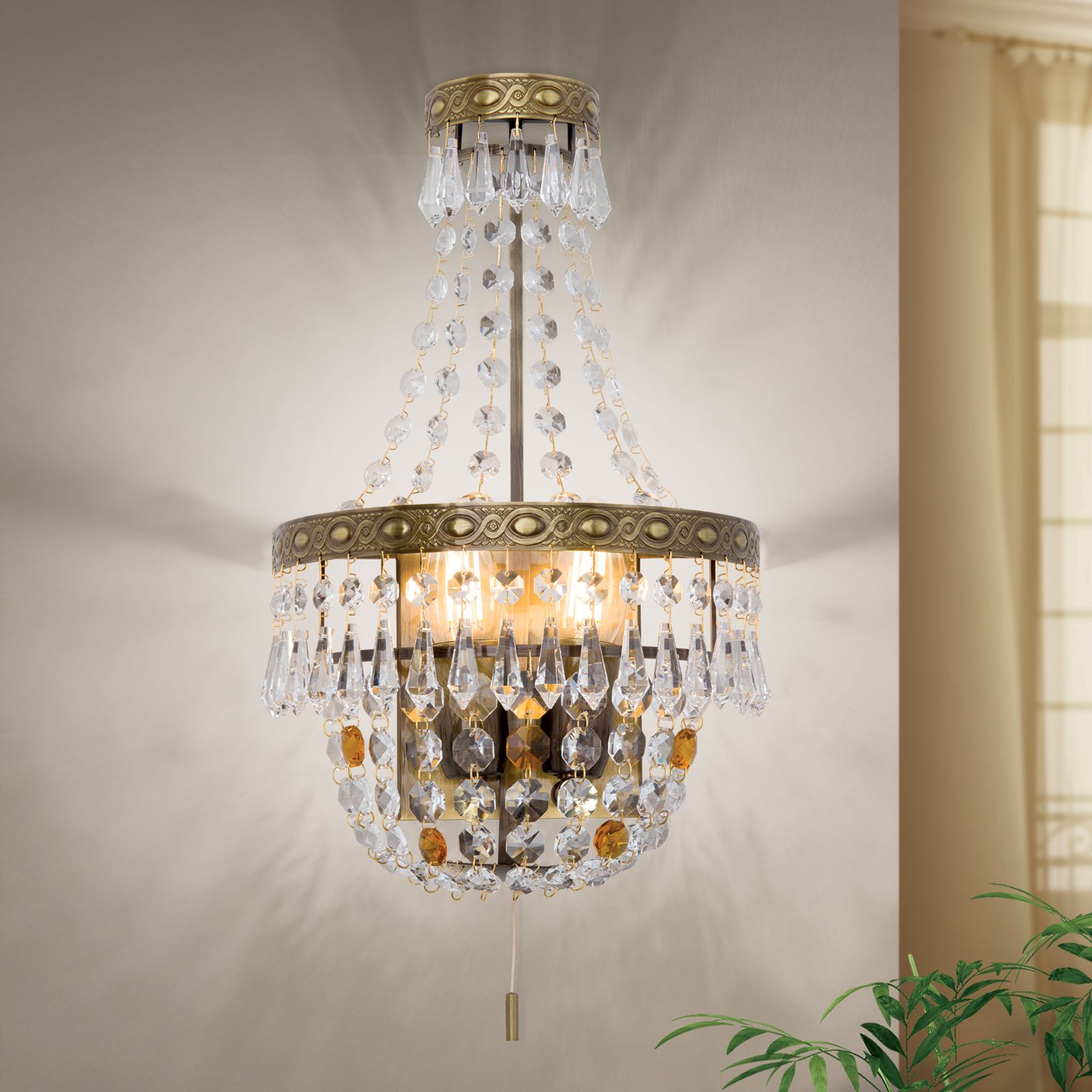 Wall light SHERATON, 2-flames, patina, height 36 cm