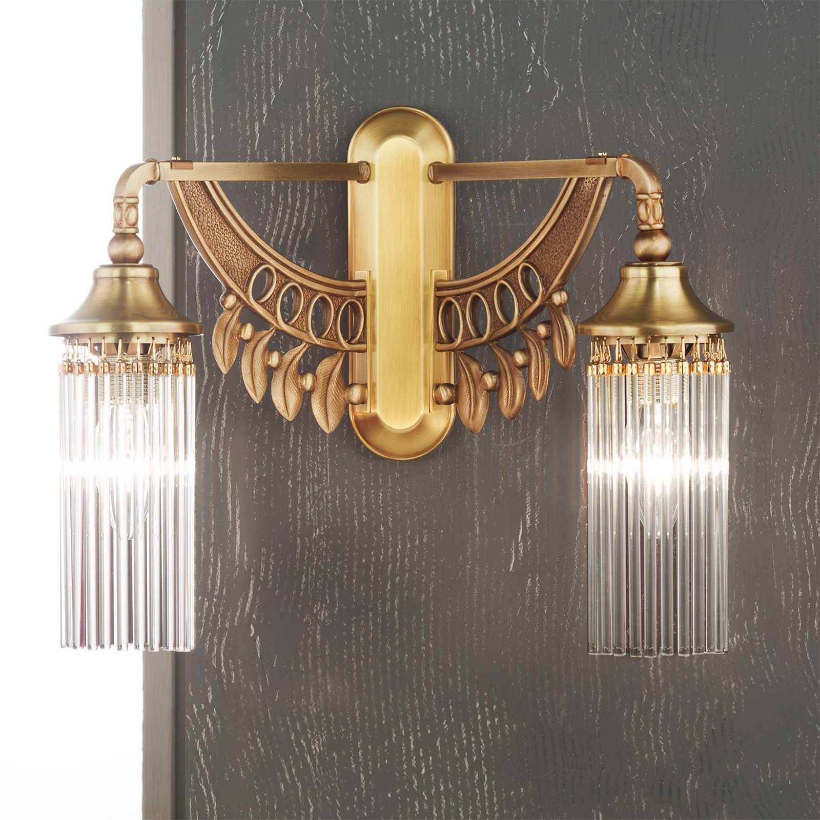 Wall light ADELE, 2-flames, old brass, with glass rods