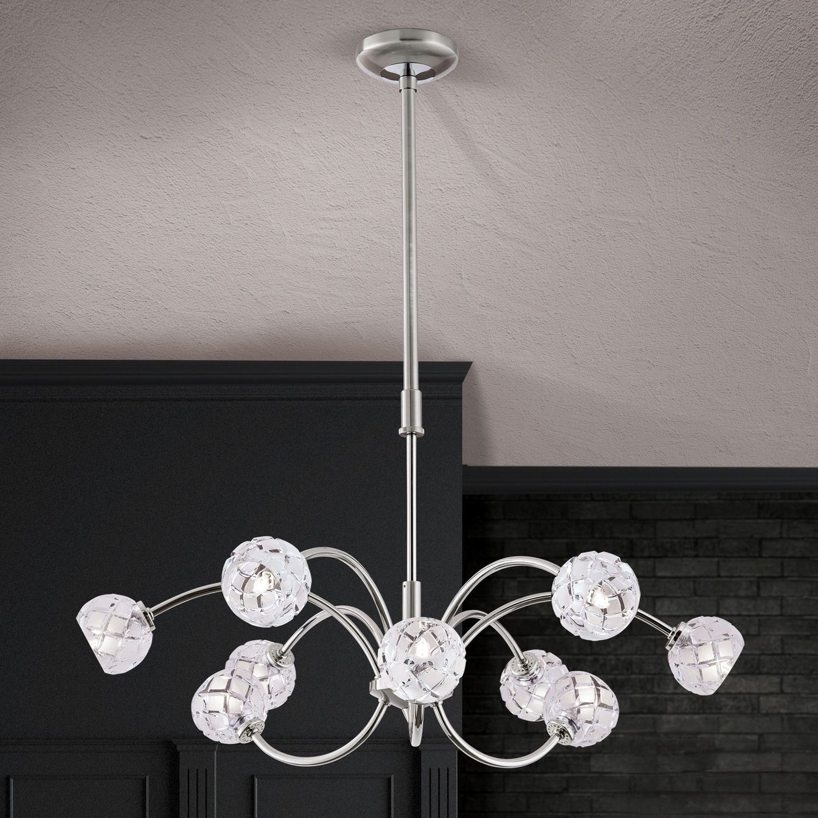 Chandelier MADERNO, 6+3 lamps, satin chrome finish