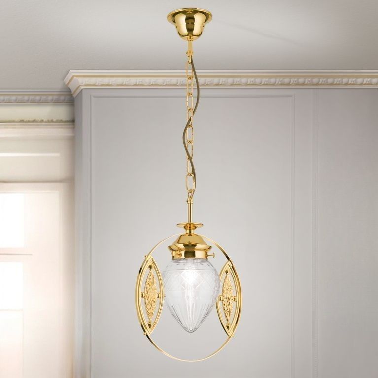 Pendant light BUDAPEST 24K gold plated finish with clear cut glasses