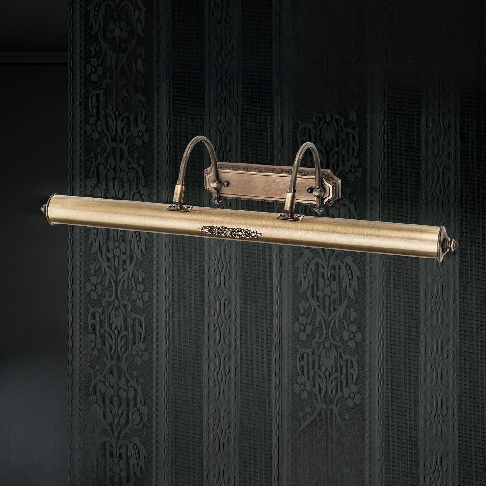 BILDERLEUCHTE with brass decoration, Antique Brass finish, large
