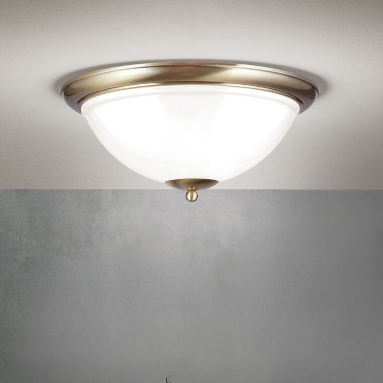 Deckenleuchte AUSTRIAN OLD LAMP, Patina, mit Opalglas, mit Knopf, Ø 50cm