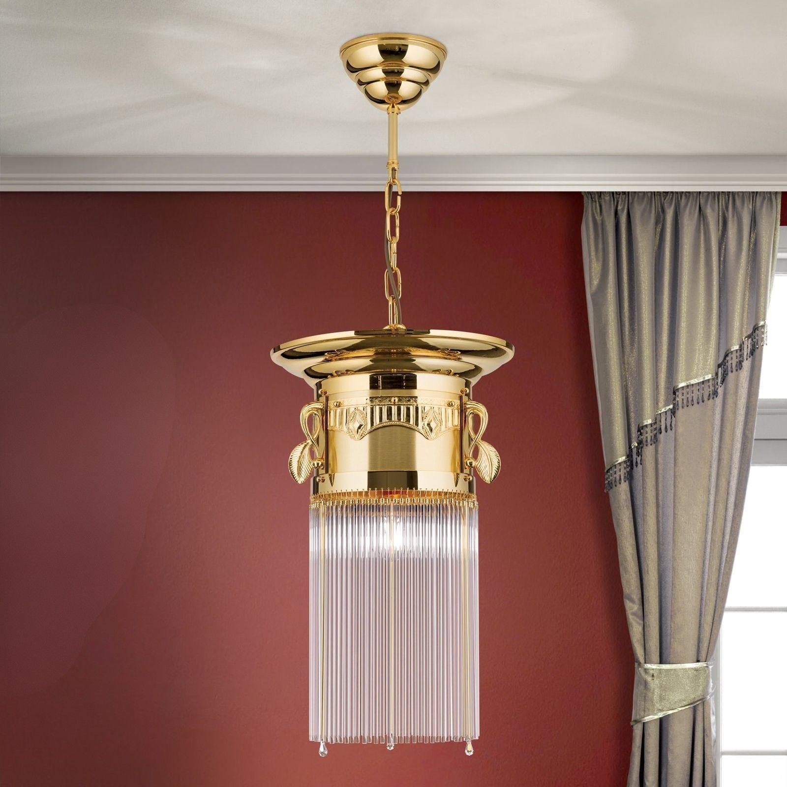 Hängeleuchte ADELE, Gold, mit Stäbchen, 32cm