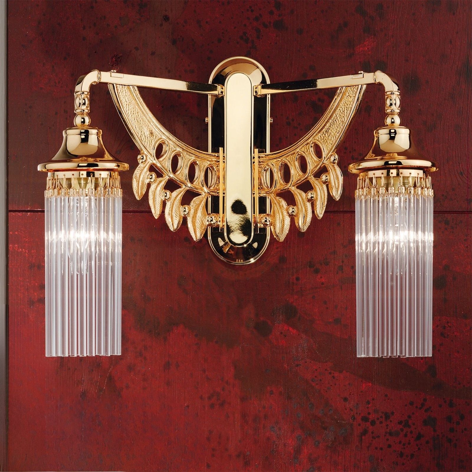 Adele Wall Light, 2 lamps, 24K gold plated, with crystal glass sticks