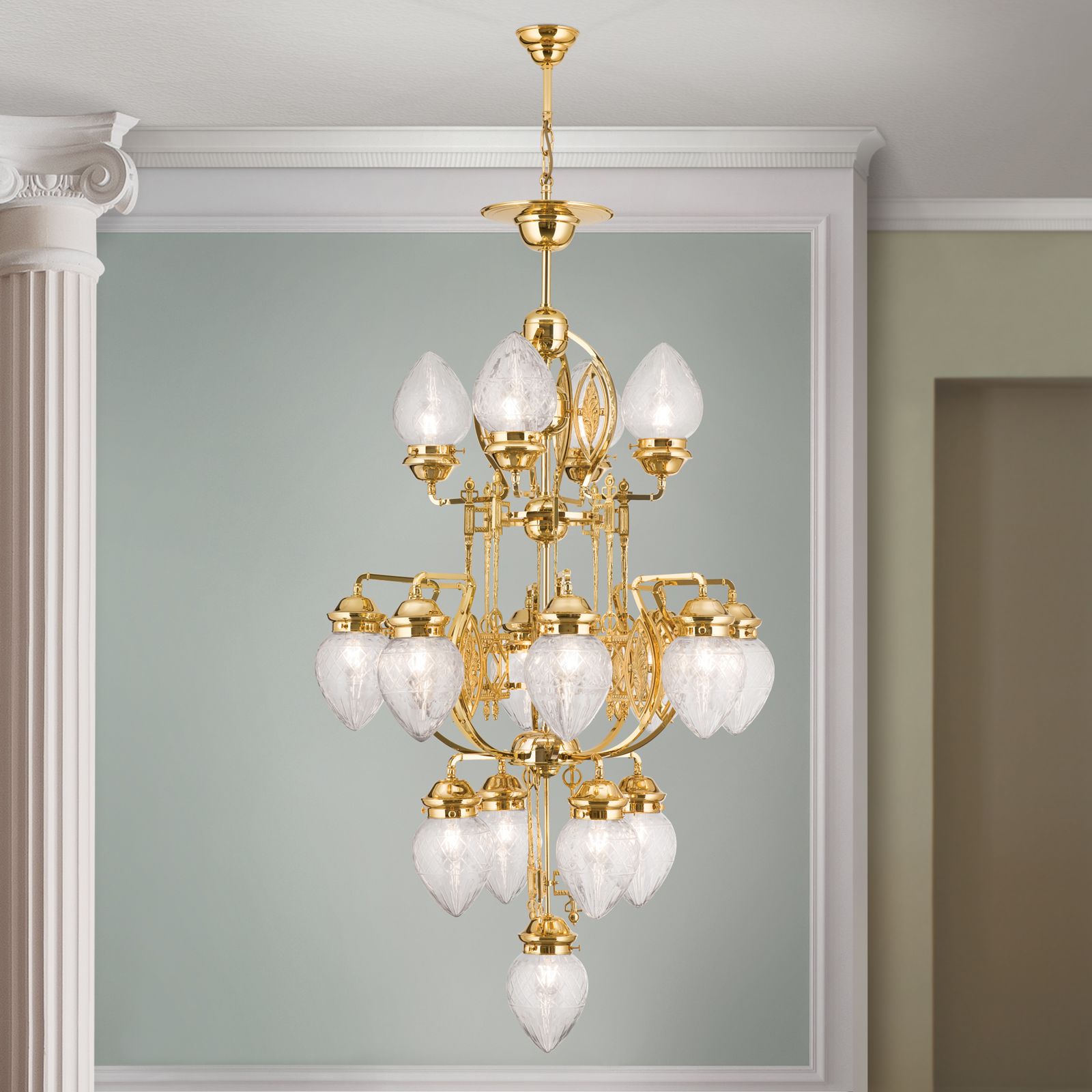 Luster BUDAPEST, 17-flammig, Gold, mit klar geschliffenen Gläsern