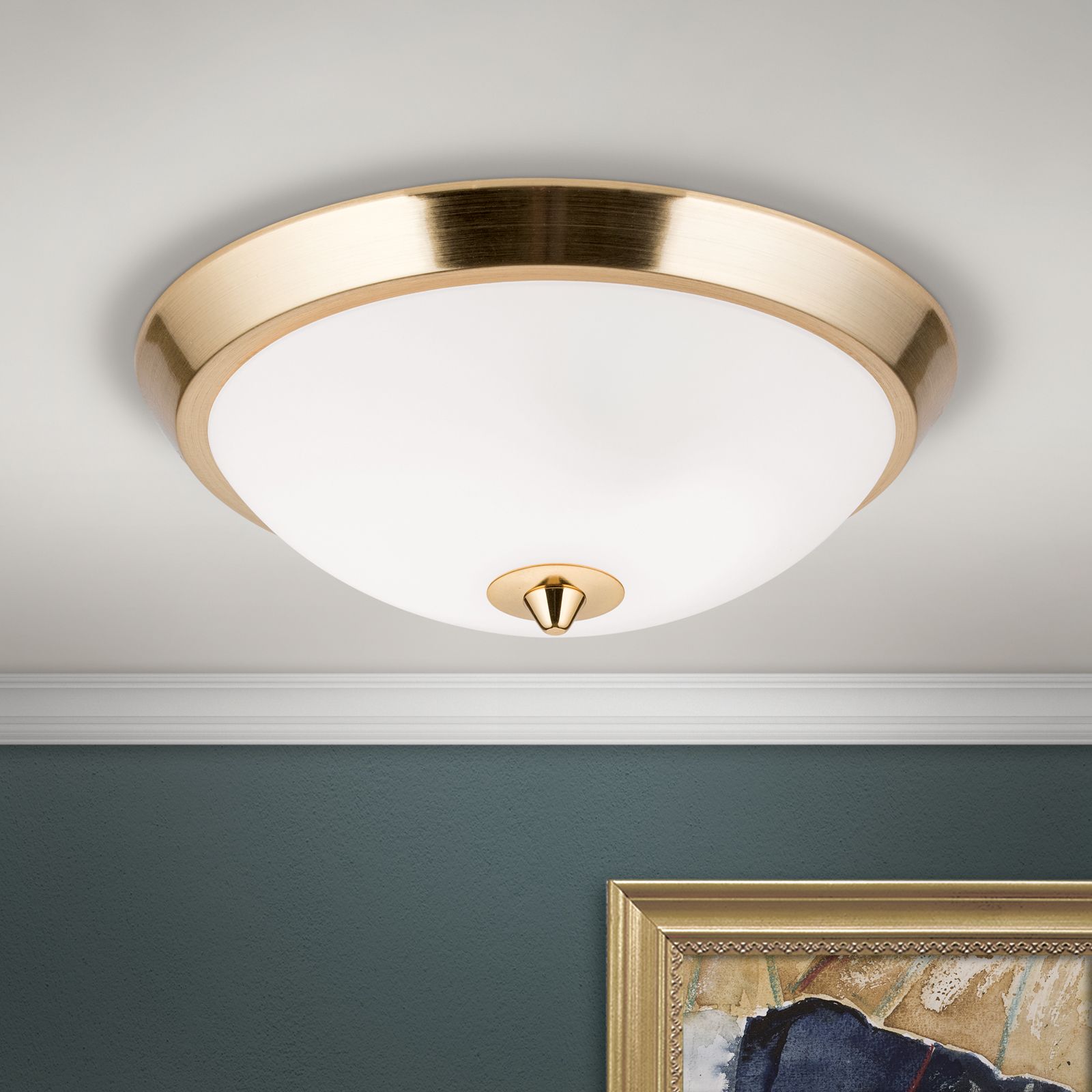 Ceiling light OPALDESIGN, gold matt, with opal matt glass, 24cm