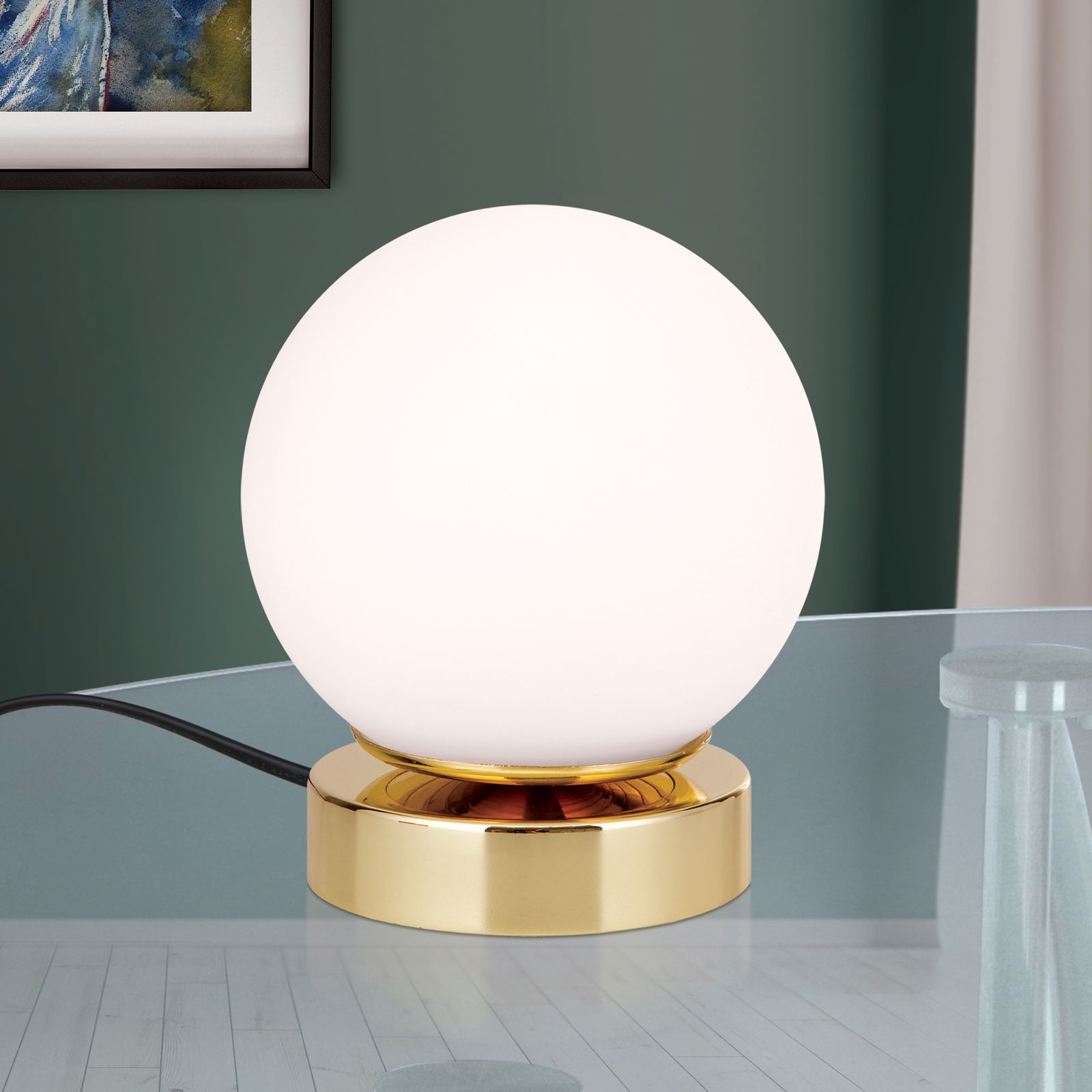 Touch table lamp TRICIA, gold with opal matt glass shade