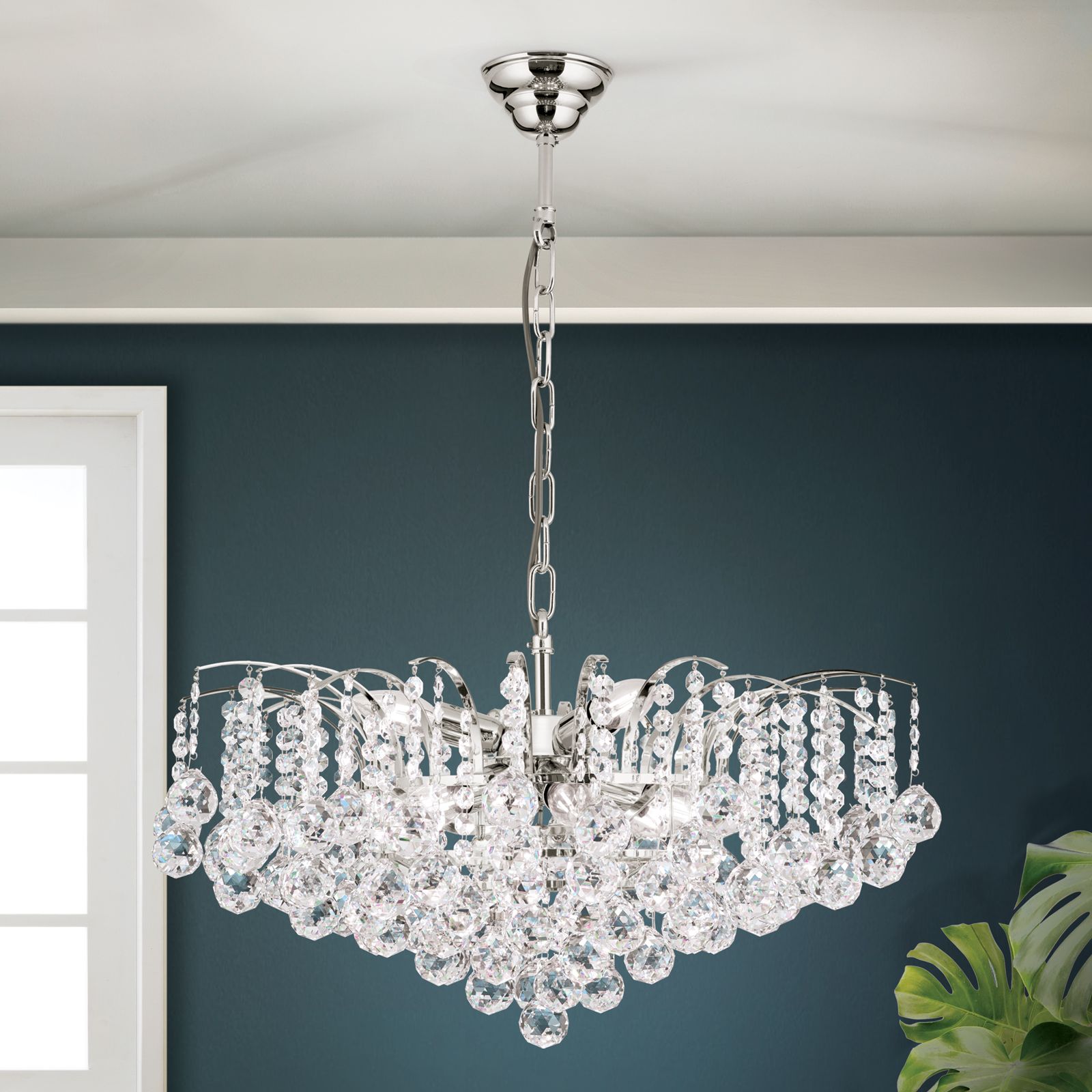 Luster KRISTALL KLASSISCH, 9-flammig, Chrom, mit klarem Kristallbehang