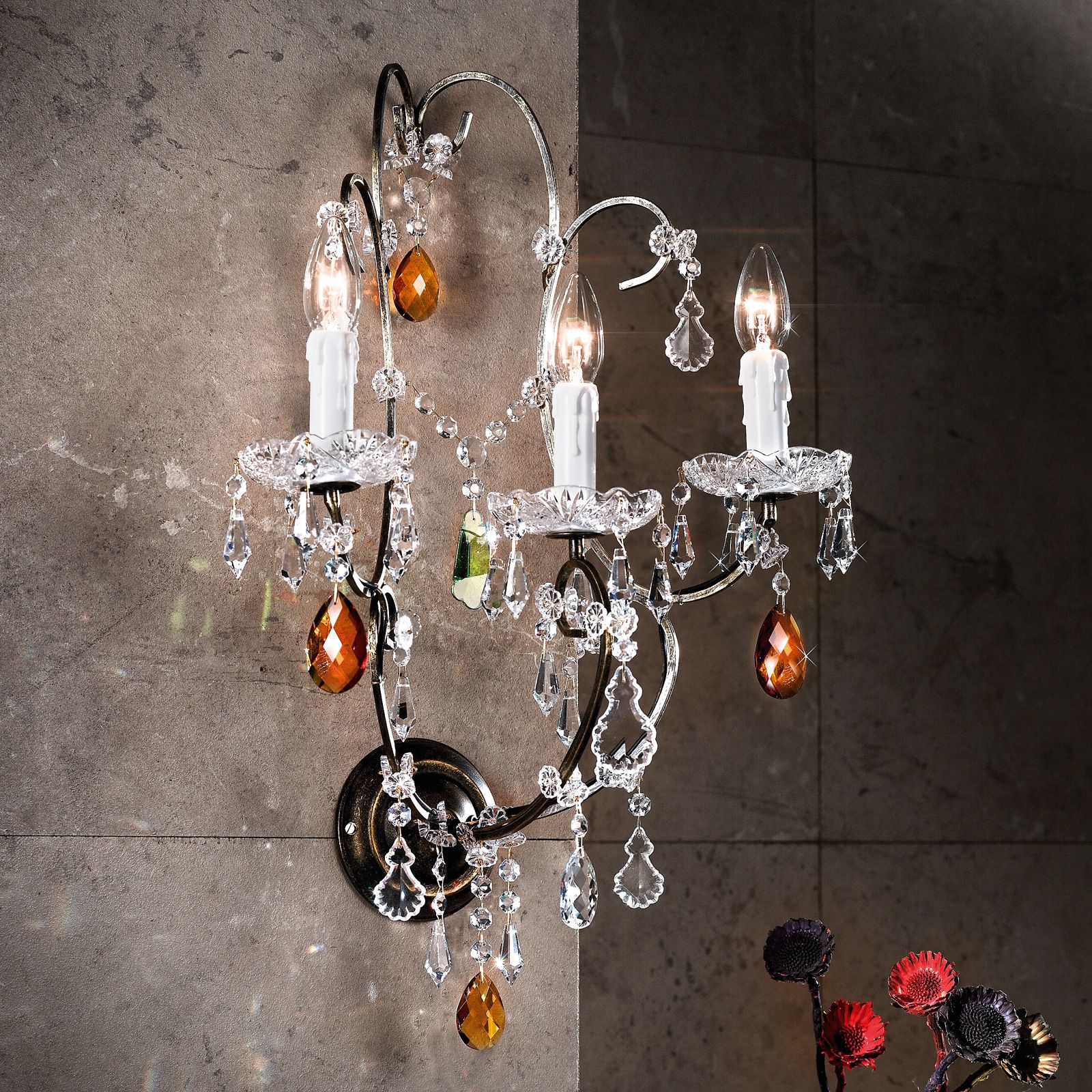 Nástěnné svítidlo VERONA, 3-žárovkové, starožitné zlato