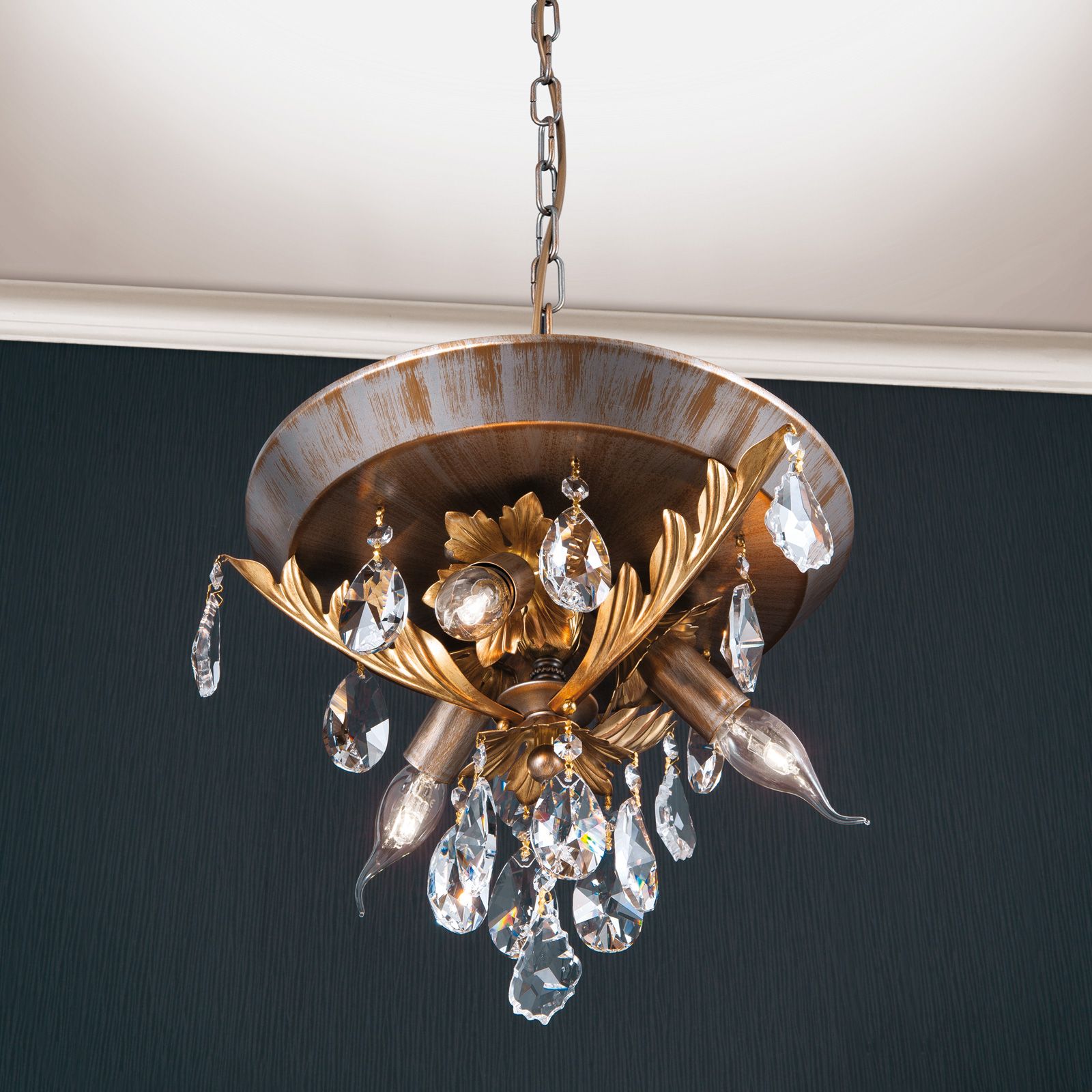 Pendant lamp MIRAMARE, 3-flames, silver gold