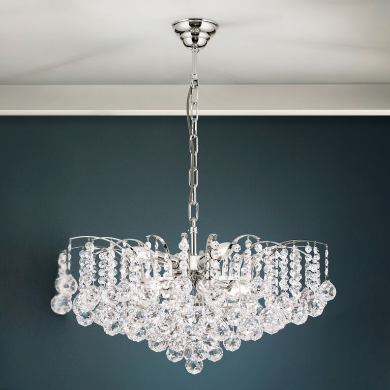 Luster KRISTALL KLASSISCH, 9-flammig, Chrom, mit klarem Kristallbehang