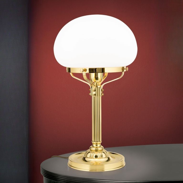 Table lamp WIENER NOSTALGIE, shiny brass, with opal matt glass, H51cm