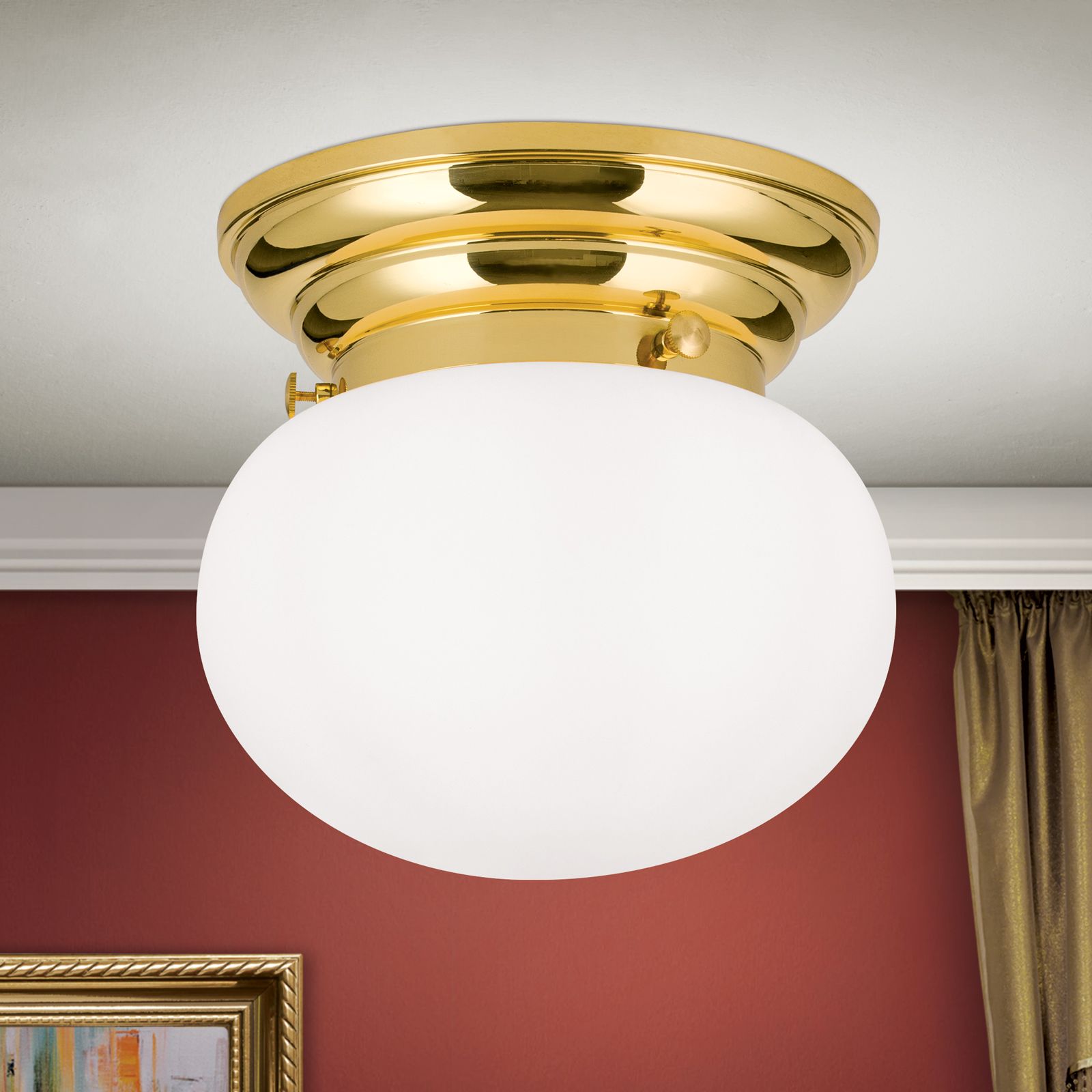 Ceiling light WIENER NOSTALGIE, shiny brass, with opal matt glass, 18cm