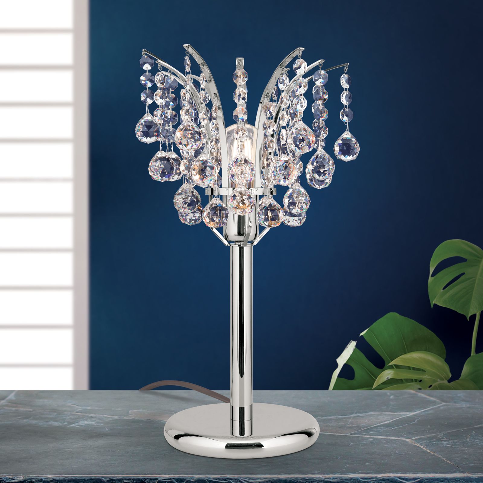 Tischlampe KRISTALL KLASSISCH, Chrom, 48 cm