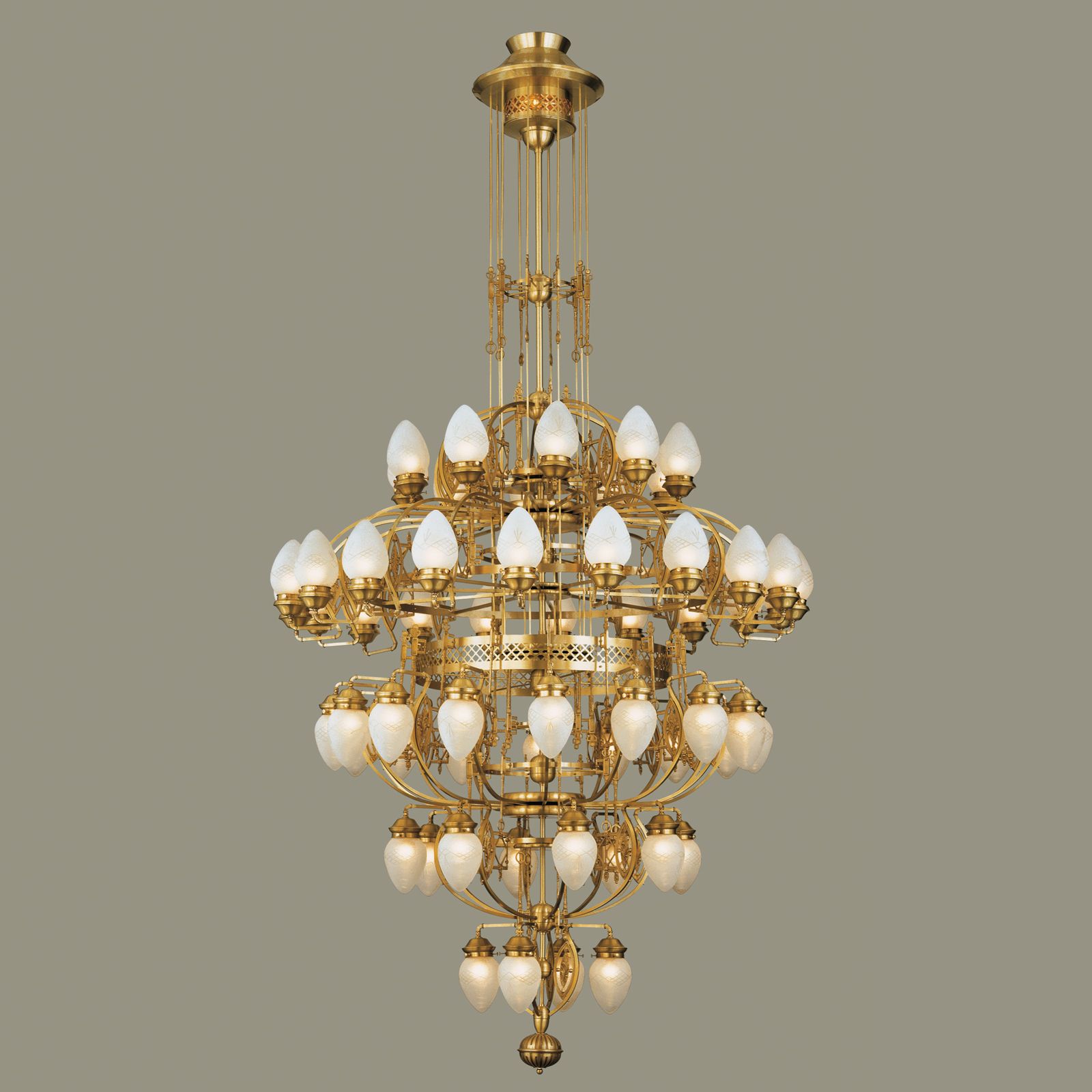 Chandelier BUDAPEST, 58 flames, bronze, with transparent matt glass