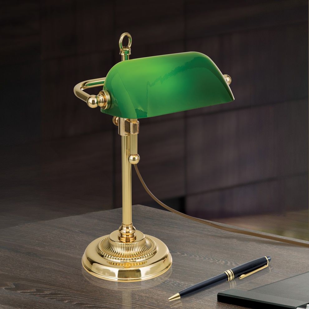 Bankerslamp HARVARD, Messing mit grünem Glasschirm, 32cm