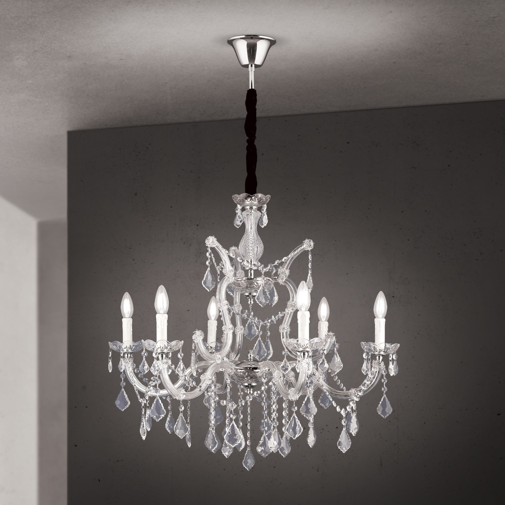 Chandelier THERESA, 6-flames, silver