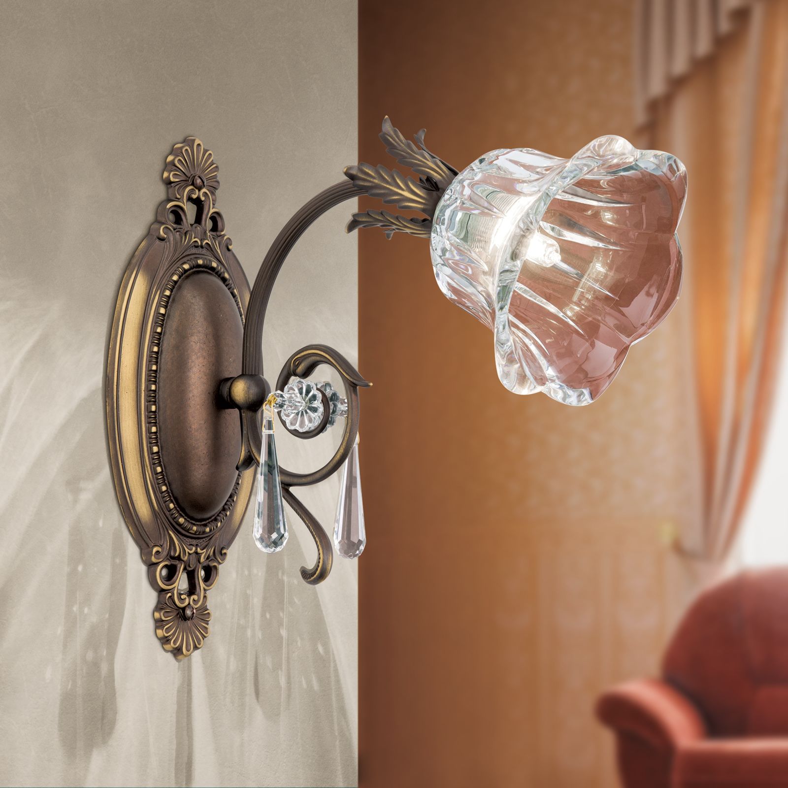 Wall light LA BOHEME, 1-flame, antique patina