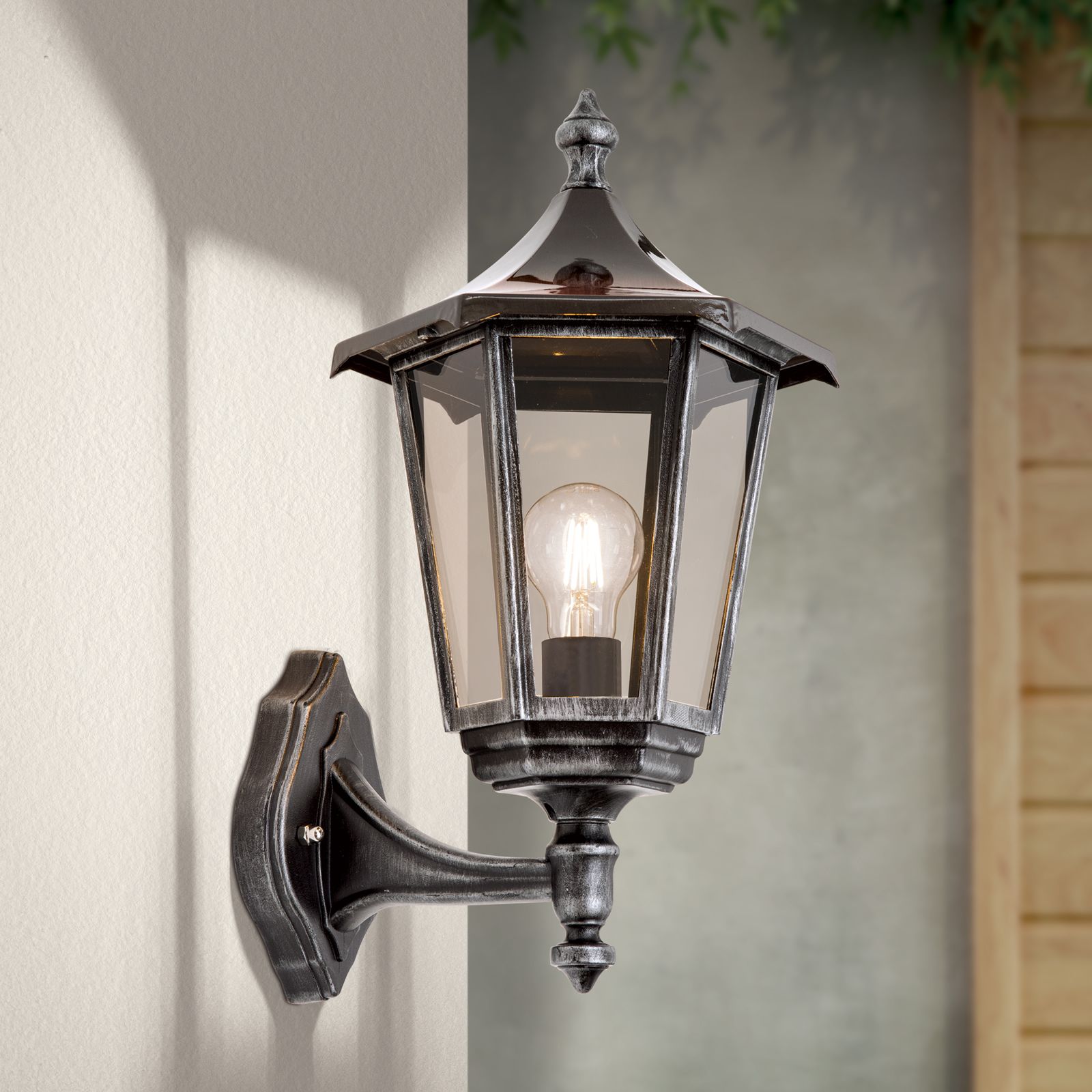 Outdoor wall light HERMINE, black silver, upwards