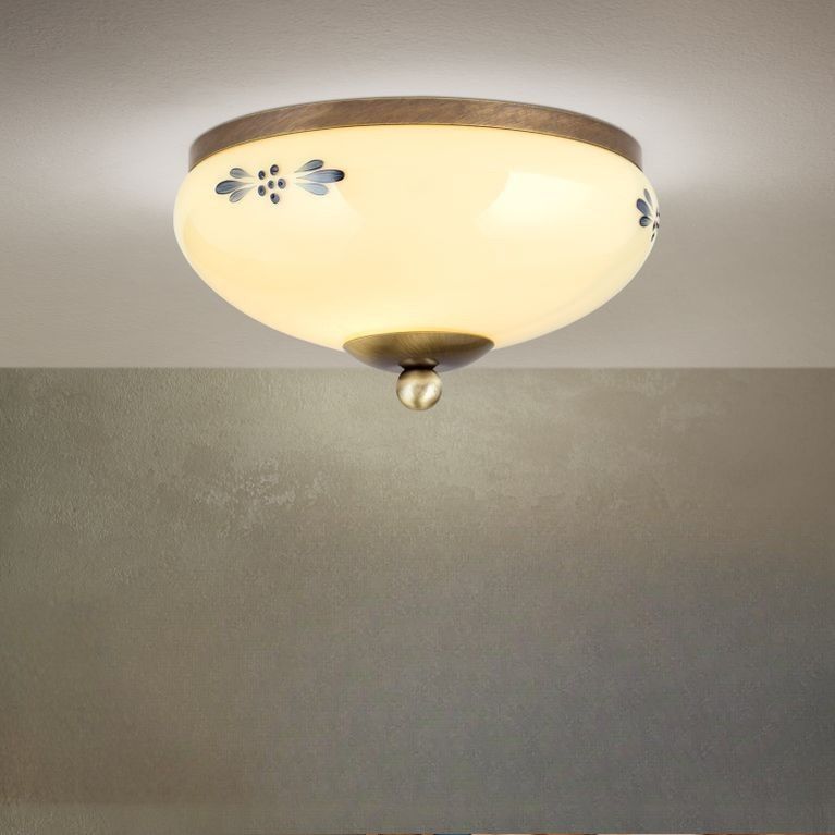 Deckenleuchte LANDHAUS, Patina, mit blauem Dekor, mit Knopf, Ø 21cm