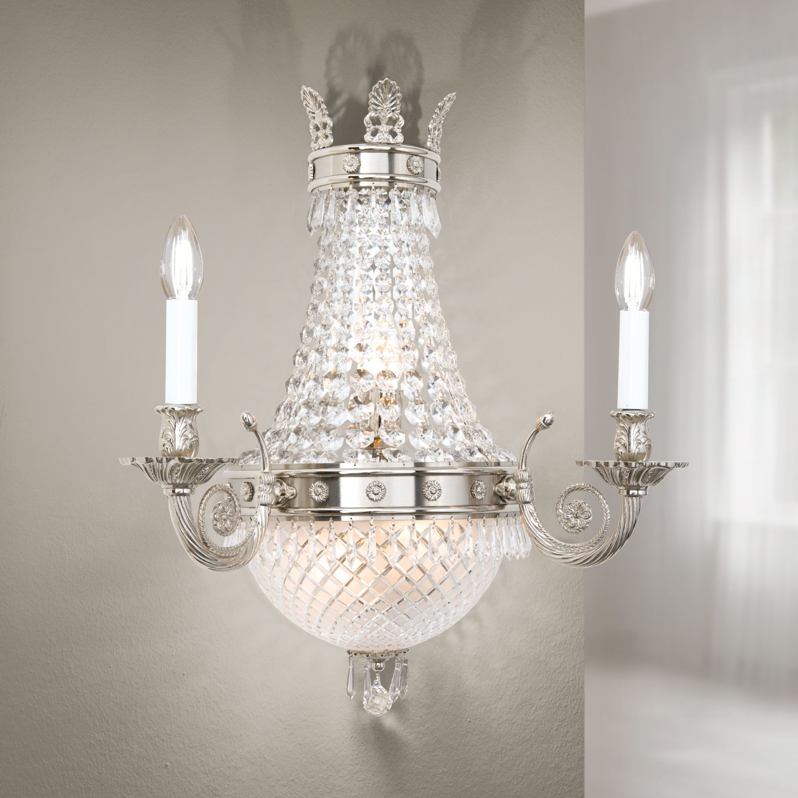 Wall arm light EMPIRE CRYSTAL, 5-flames, antique silver plated
